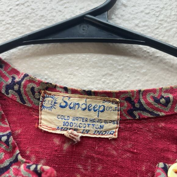 Vintage Sundeep Boho Dress 60s 70s Indian Peasant Hippie Prairie Woodstock XS/S - Picture 4 of 14